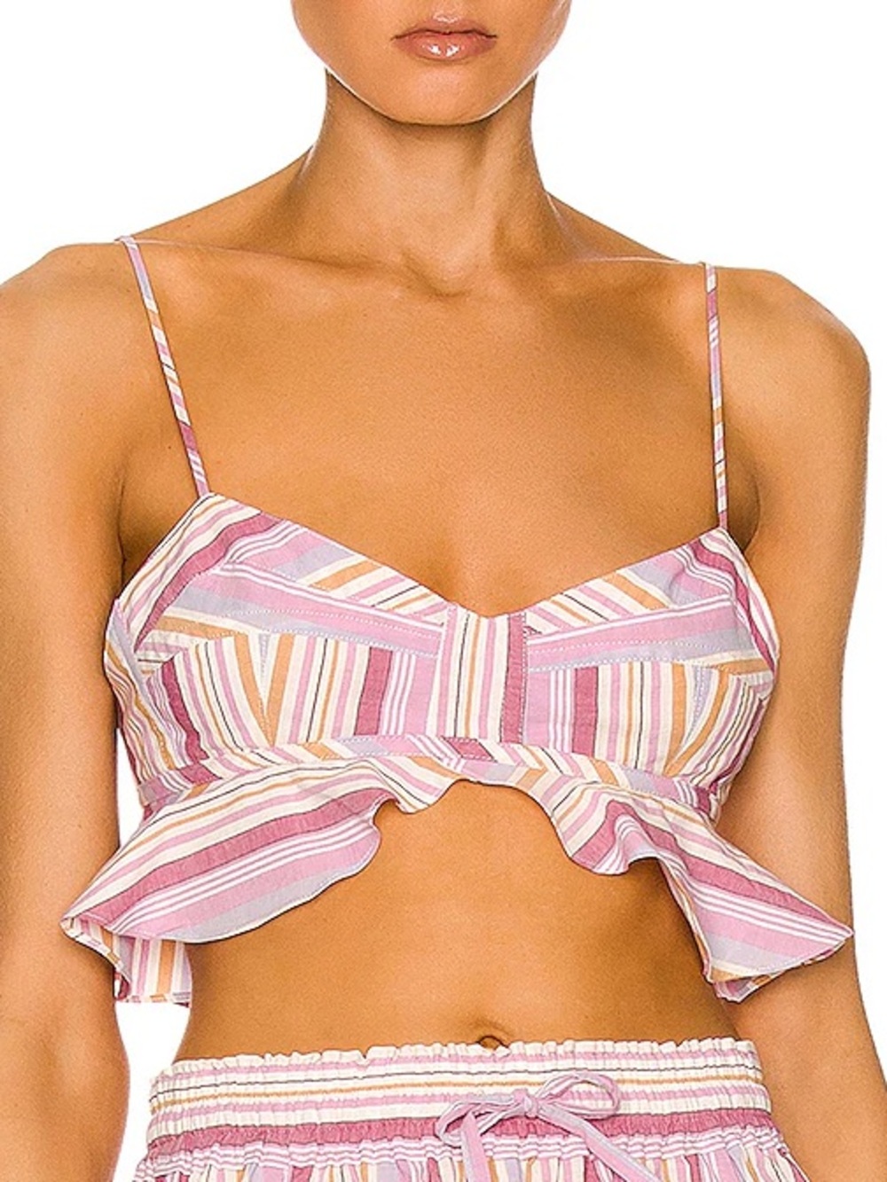 ISABEL MARANT Telmani Cropped Ruffled Striped Cotton Top Pink 12 / FR 44 NEW NWT